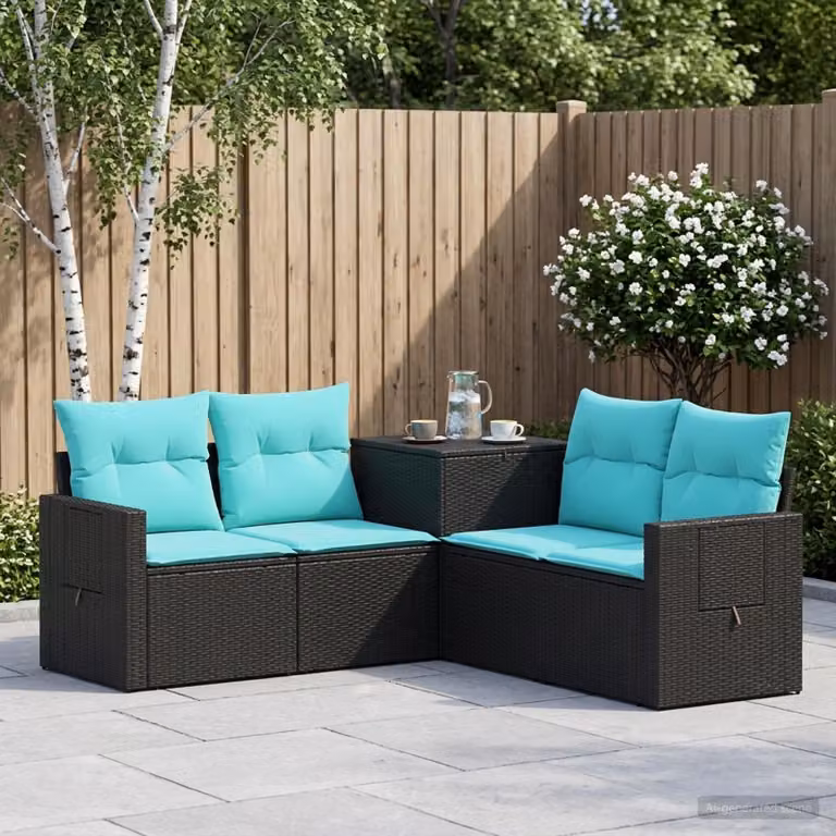 vidaXL Set di divani 5 pz Nero e Blu 179 x 179 x 85 cm
