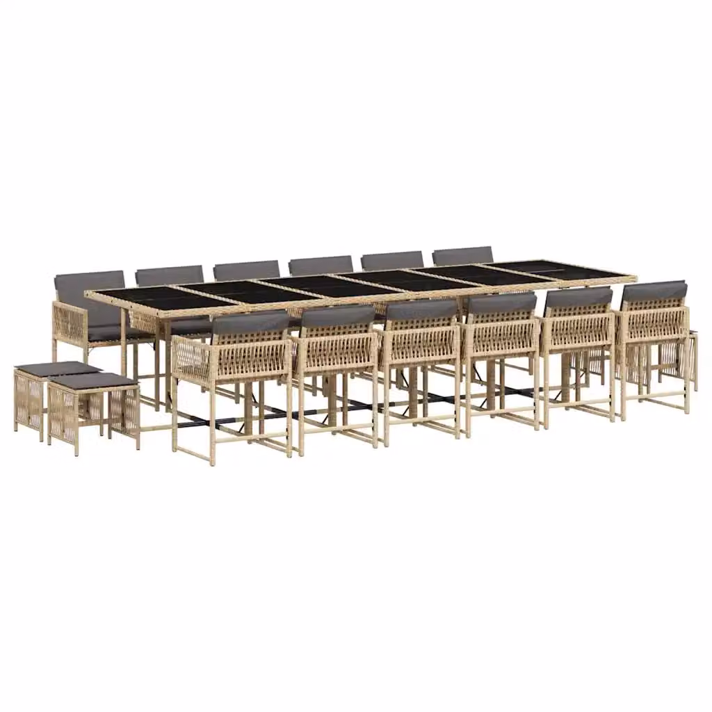 Set Pranzo da Giardino vidaXL 17 pz in Polyrattan con Piano in Vetro e Cuscini Beige, Grigio e Nero – 2