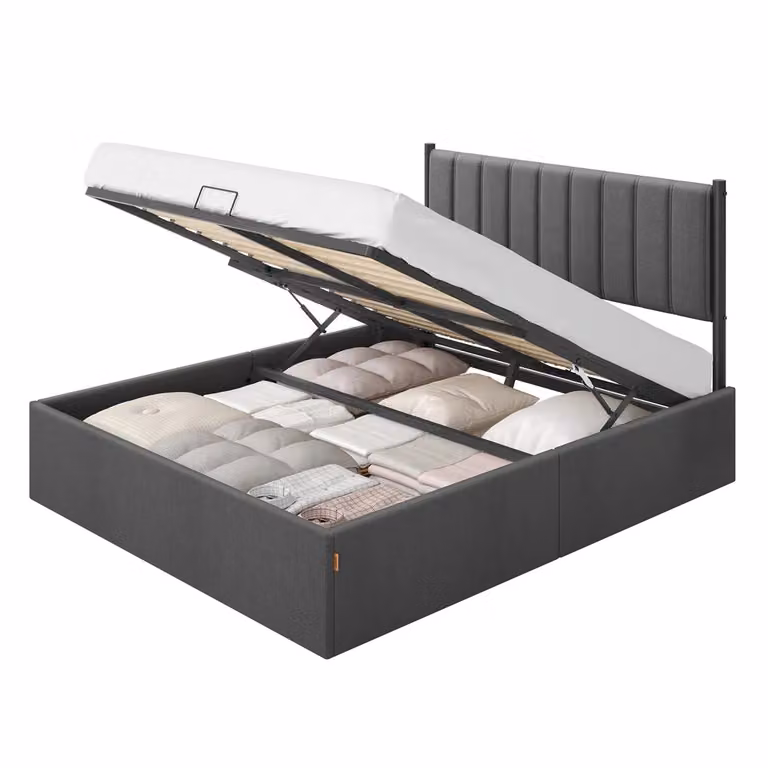 Letto sollevabile con contenitore e testiera dallo stile moderno, Grigio Ardesia / 160 x 200 cm