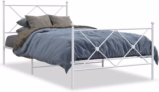 Letto singolo | Letto per adulti | Giroletto con Testiera e Pediera Metallo Bianco 107x203 cm