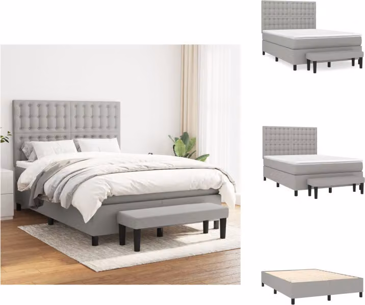 vidaXL Letto a molle con materasso grigio chiaro 140x190 cm in tessuto - Letti & strutture letto