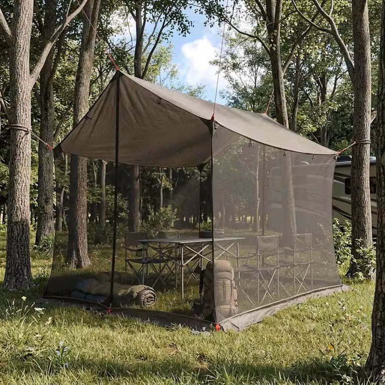 Telo da campeggio con pareti in rete vidaXL in poliestere Marrone Grigio L/P/H: 270 x 210 x 210 cm