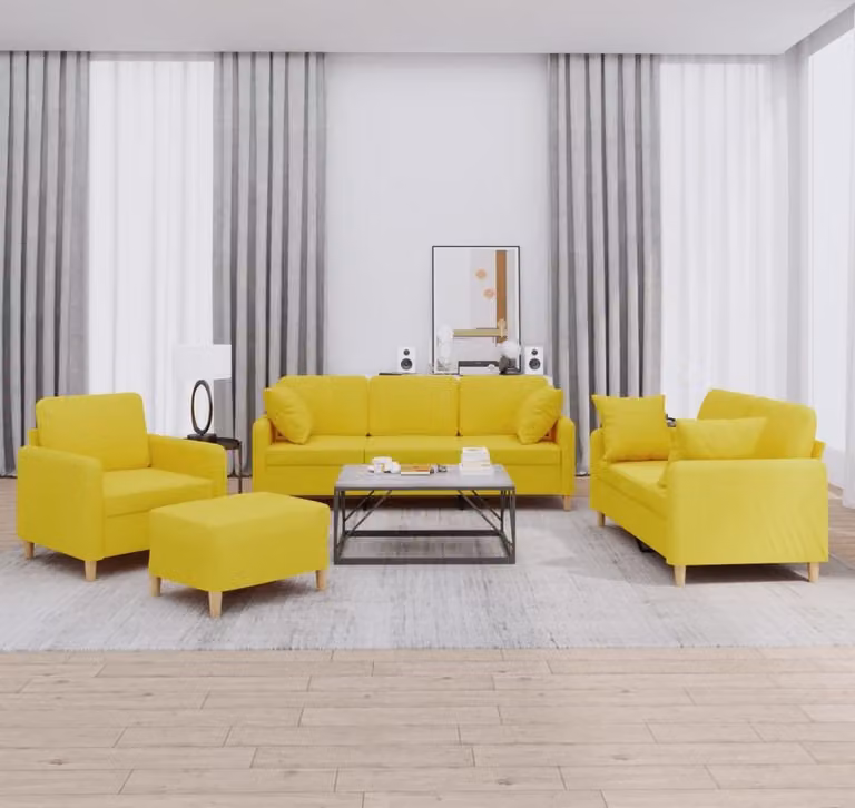 Maison Exclusive - Set divano 4 pezzi con cuscini in tessuto giallo chiaro