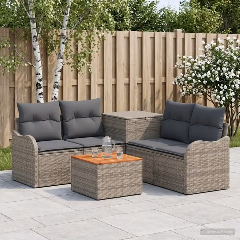 Set di divani da giardino vidaXL 6 pz a forma di L con tavolino, colore grigio e antracite, struttura in acciaio e cuscini inclusi