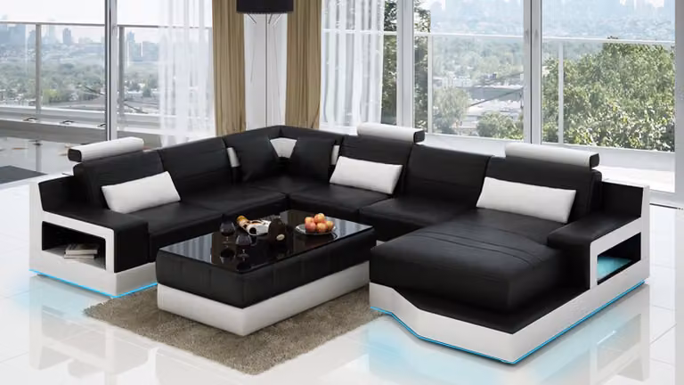 Design Leder Wohnlandschaft Eck Sofa Moderne Garnitur Couch Ecke Schwarz USB