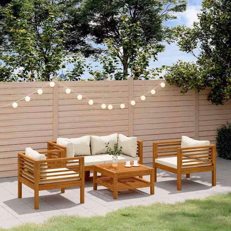Set Divani da Giardino vidaXL 5 pz in Legno di Acacia con Cuscini Beige