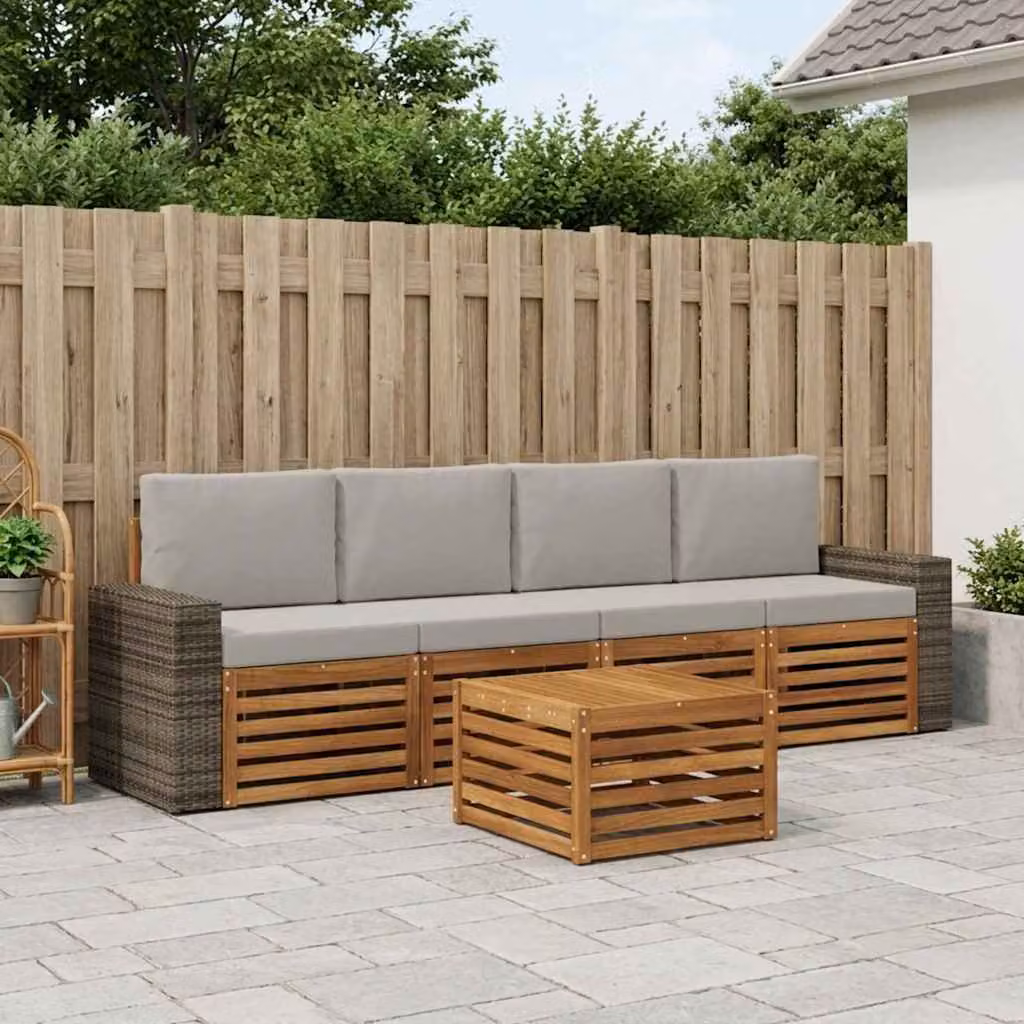 Set di divani da esterno vidaXL 5 pezzi in legno di acacia con cuscini, colori beige, grigio e marrone