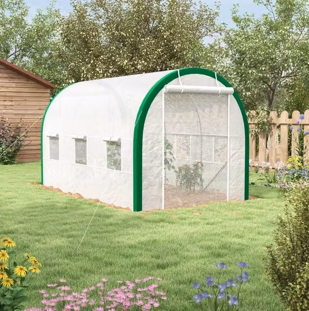 Serra a tunnel 358 x 210 x 210 cm in acciaio zincato bianca per giardino e balcone