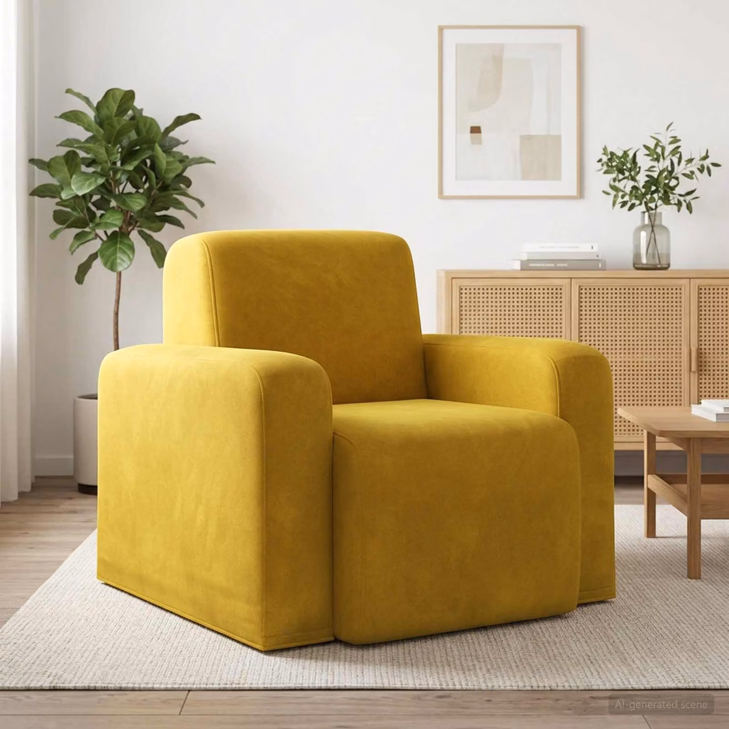 Poltrona moderna vidaXL in velluto giallo con braccioli