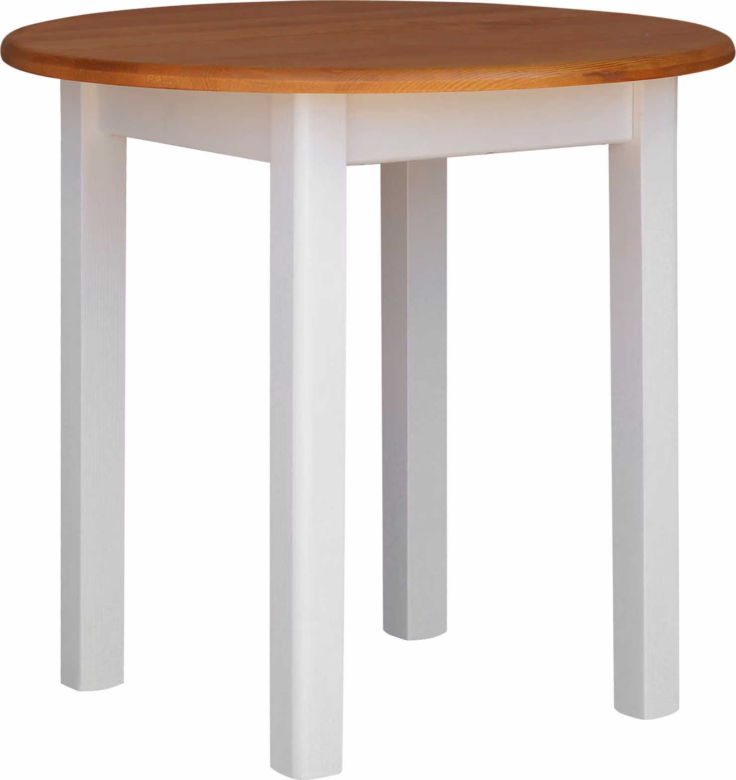 Tavolo rotondo bianco in legno di pino massiccio con piano in colore ontano 90 cm