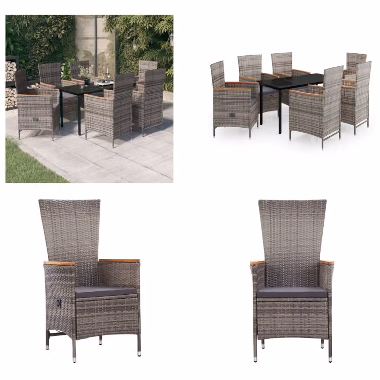 vidaXL Set da pranzo da giardino 7 pezzi con cuscini grigio - Set da pranzo da giardino - Set da pranzo da giardino - Set di mobili da giardino - Set di mobili da giardino