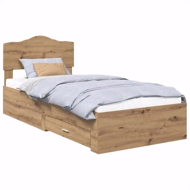 Letto singolo | Letto per adulti | Struttura del letto con testiera Rovere artigianale 90 x 190 cm