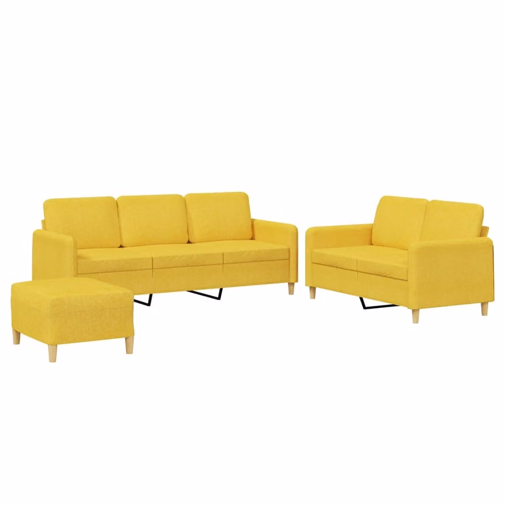 SYFAX™ Set di Divani 3 pz con Cuscini Giallo Chiaro in Tessuto