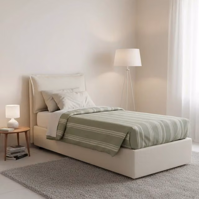 Letto singolo contenitore Aigor Talamo Italia con rivestimento in tessuto beige, adatto per materasso 90x190 cm – 1