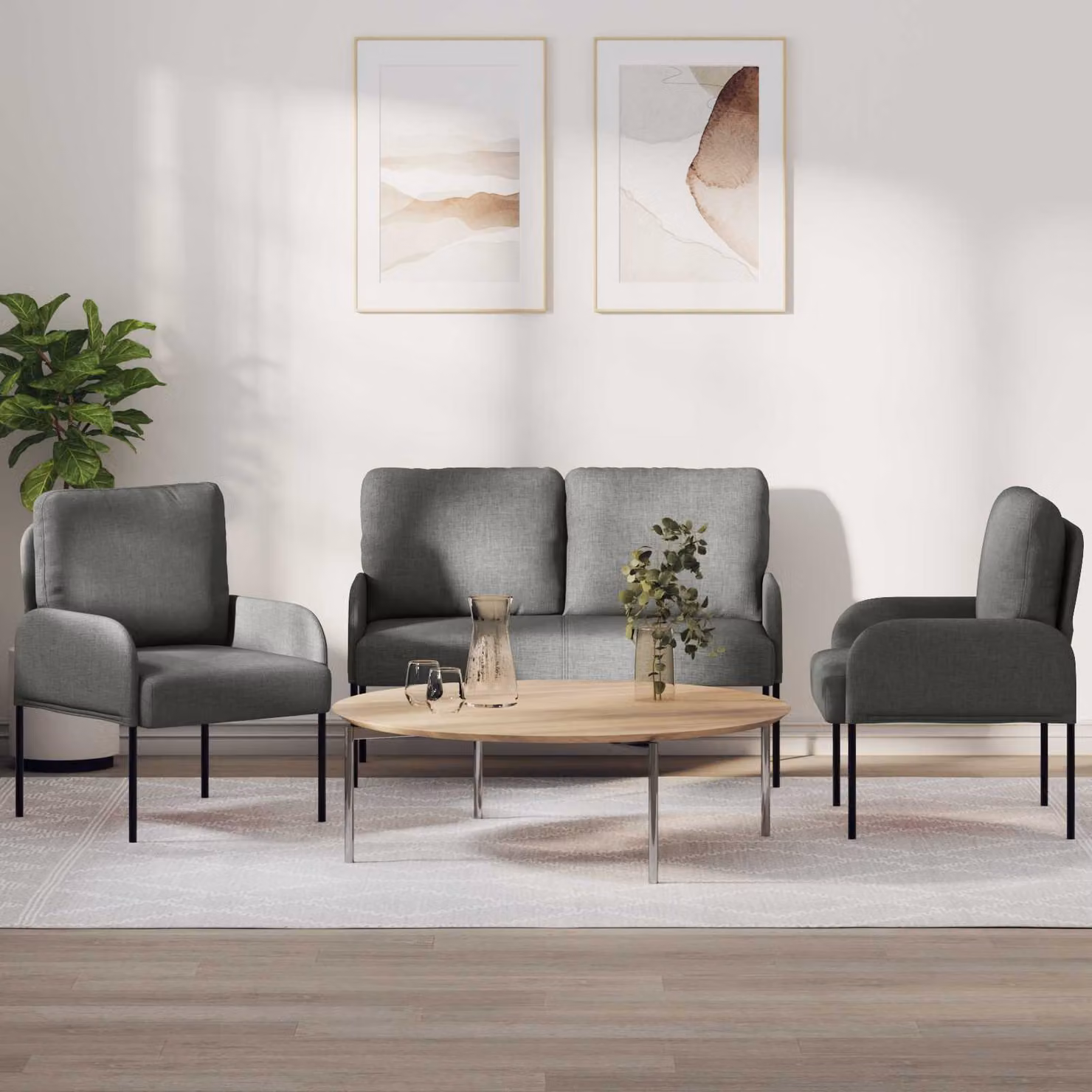 Set di divani 3 pezzi vidaXL moderni in tessuto grigio e nero con struttura mista per soggiorno