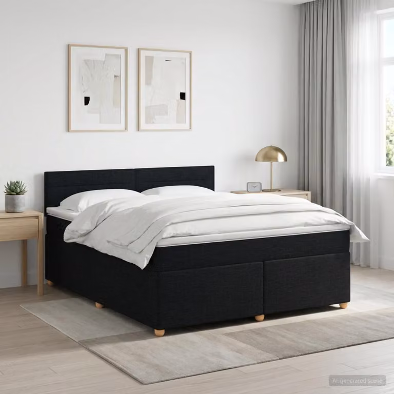 Letto box spring con materasso ibrido vidaXL in tessuto nero L: 140 cm, P: 190 cm