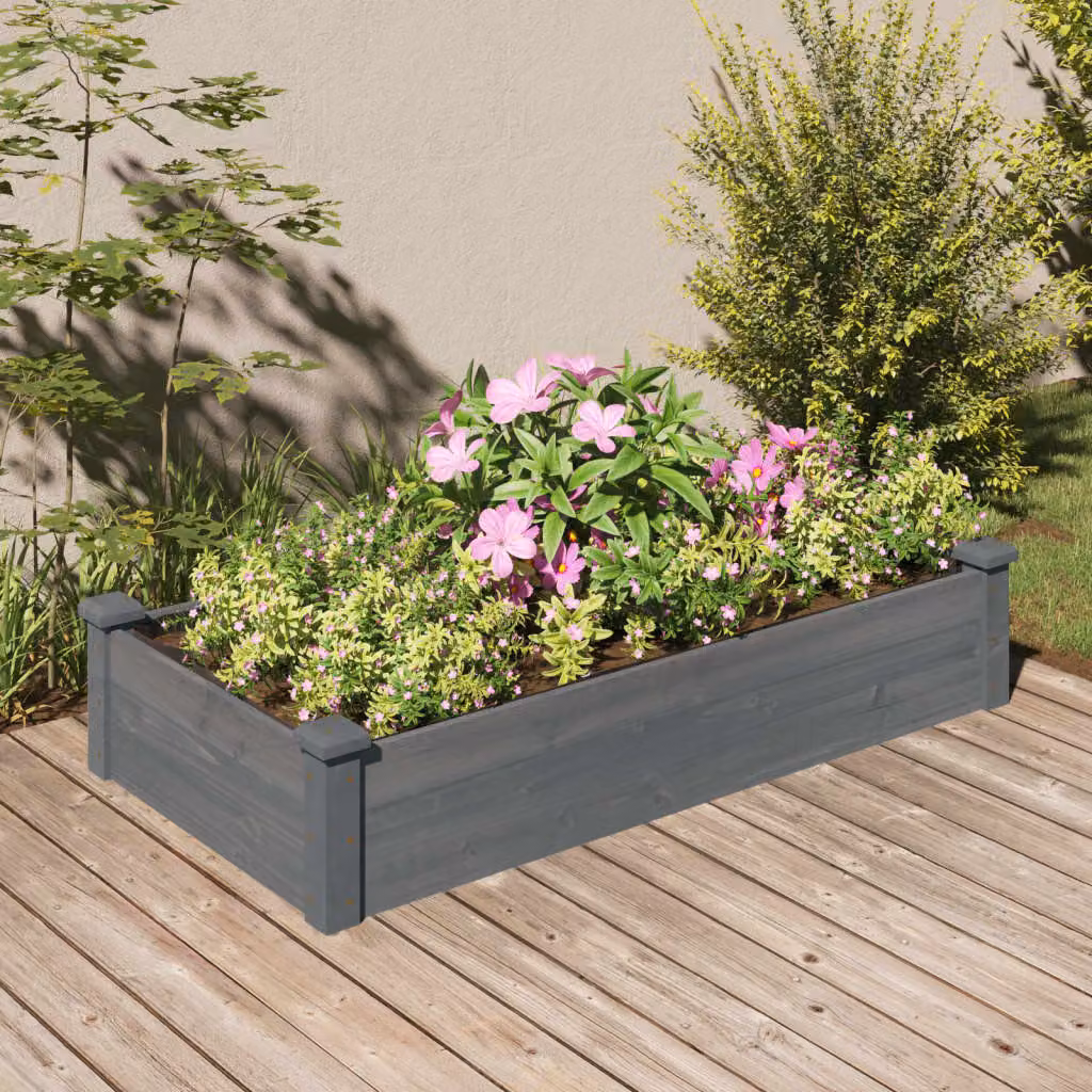 Fioriera da giardino con fodera grigia vidaXL in legno di abete massello L: 120 cm, P: 60 cm, H: 25 cm