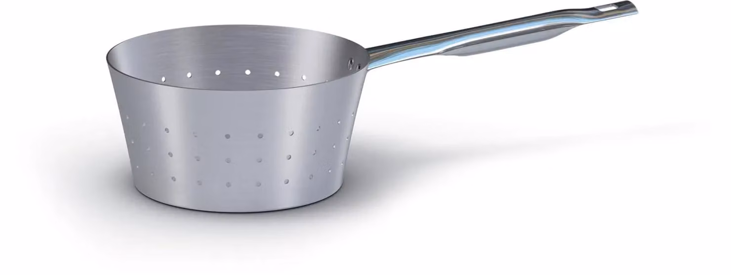 Scaldapasta conico in alluminio con manico in acciaio inox