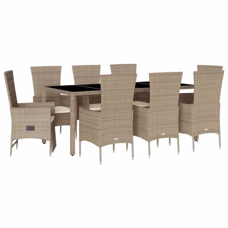 vidaXL set da pranzo da giardino 9 pezzi con cuscini Beige poly rattan