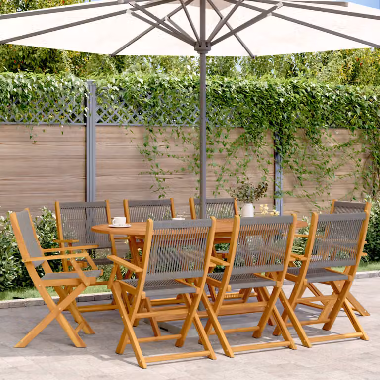 Set di 8 sedie pieghevoli vidaXL in legno di acacia grigio con braccioli e impilabili