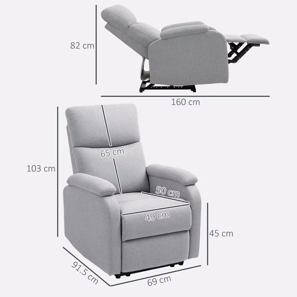 Poltrona Relax TV WISHDOR grigia con braccioli e reclinazione manuale in tessuto – 2