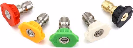 Confezione da 5 ugelli per idropulitrici - Ugelli universali per autolavaggi - Con cavo - 1/4" - 2,5 gpm - Nero + Bianco + Rosso + Giallo + Verde