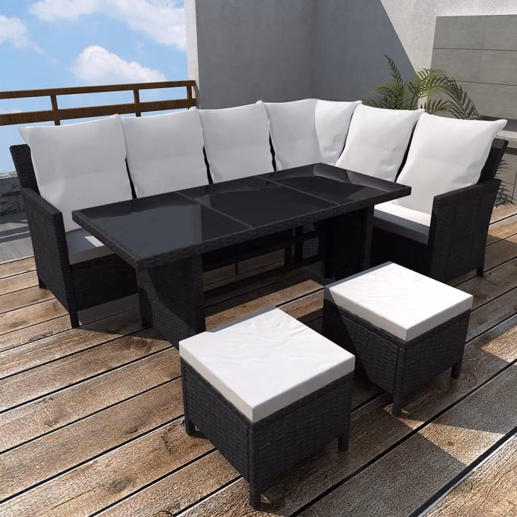 Maison Exclusive - Set da giardino 4 pezzi con cuscini in polyrattan nero