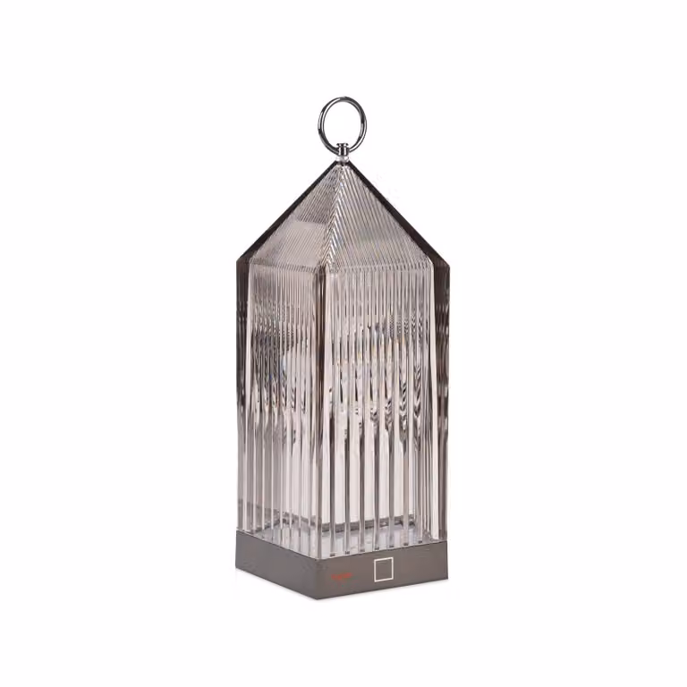 Kartell Lampada LED da tavolo a batteria Lantern, color fumo, riciclata, IP54 dimmerabile, Alluminio / Grigio / Zincato, Camera da letto, Plastica, Design
