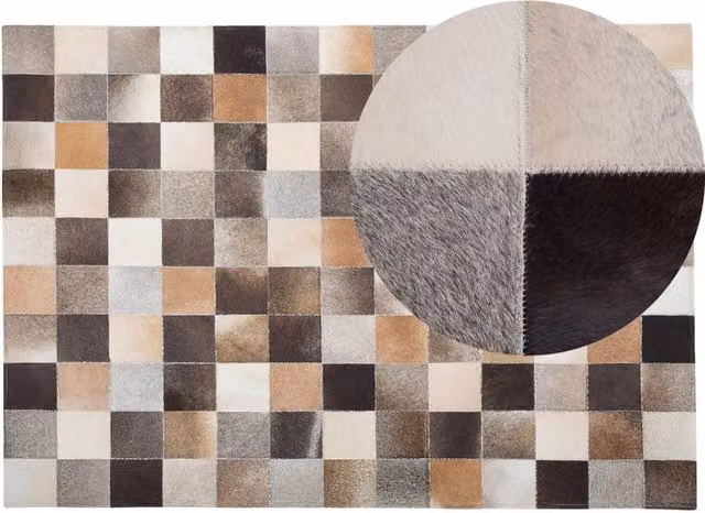 Tappeto Patchwork in Pelle Bovina Multicolore e Grigio BELIANI, Rettangolare, Fatto a Mano, L: 160 cm x P: 230 cm – 1
