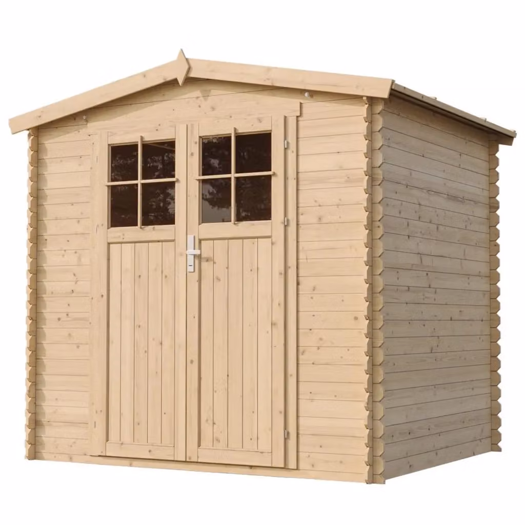 Casetta da Giardino in Legno TIMBELA M369F Grigio e Beige, L: 236 cm, P: 226 cm, H: 218 cm – 2