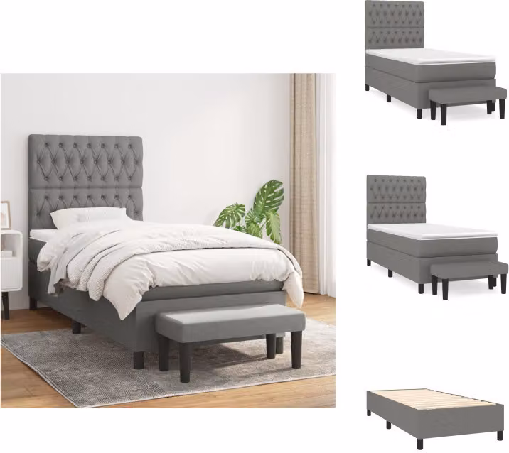 vidaXL Letto a molle con materasso in tessuto grigio scuro 100x200 cm - Letti e strutture letto