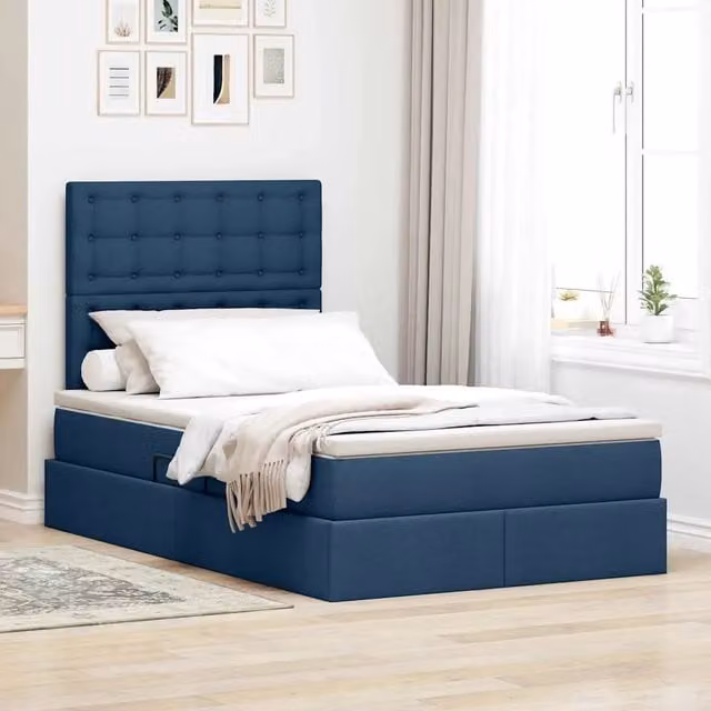 Letto con contenitore vidaXL in tessuto blu con illuminazione LED e porta USB, L/P/H: 120 x 200 x 204 cm