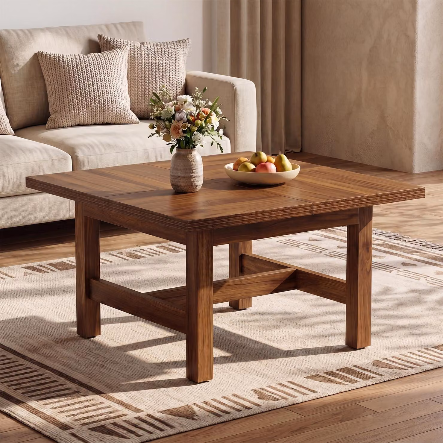 Tavolino da divano in legno, stile mid-century, ideale per il soggiorno, con gambe robuste e piano d'appoggio spazioso, perfetto anche per l'ufficio domestico, colore marrone rustico