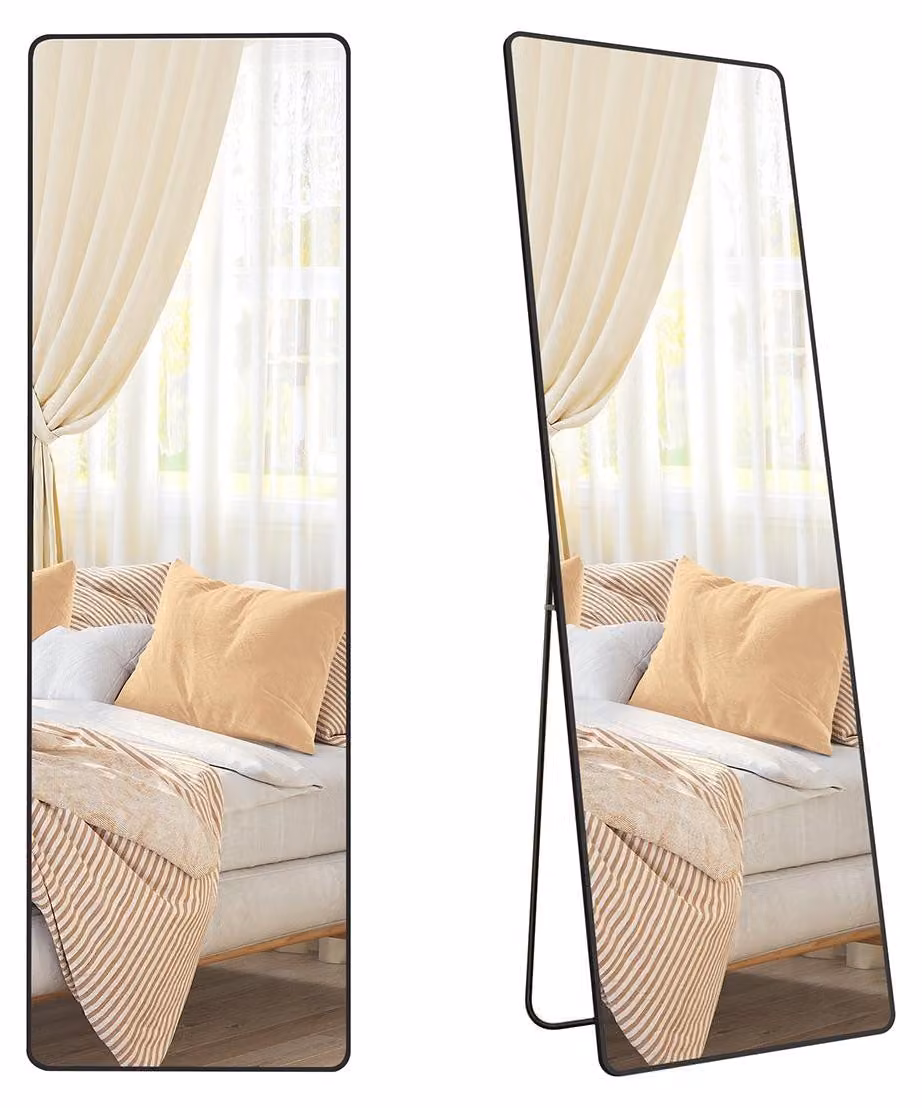 Specchio a figura intera da parete – forma rettangolare – colore nero inchiostro – vetro temperato – dimensioni 160 x 50 cm