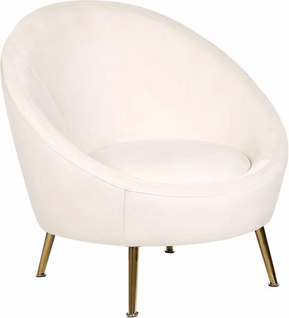 Sedia a pozzetto Beliani in velluto bianco con gambe in metallo dorato stile Glam Retro L: 76 cm, P: 80 cm, H: 81 cm