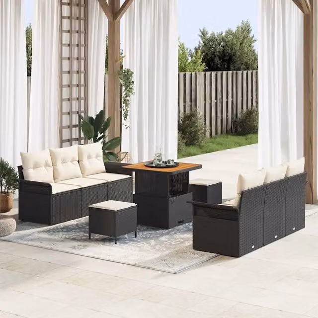 Set Divano da Giardino 9 pz Nero polyrattan 3362085