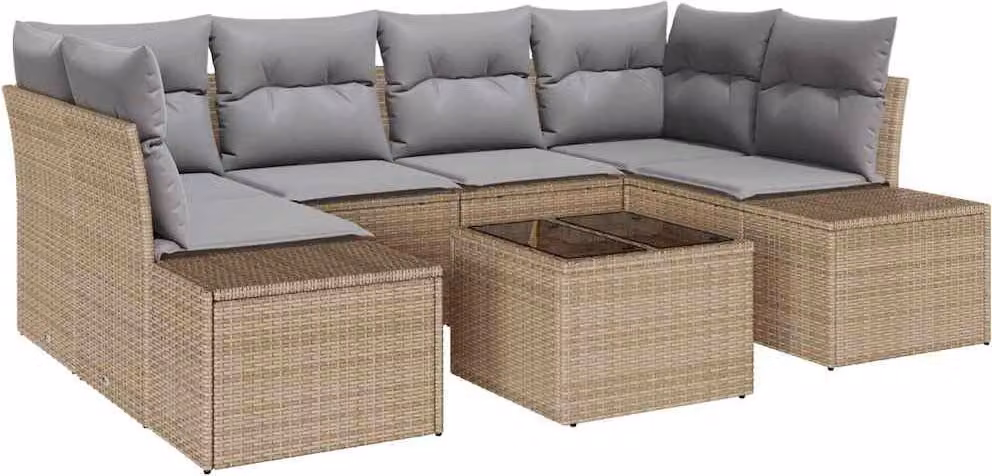 Set Divano da Giardino con cuscino 7 pcs Beige polyrattan