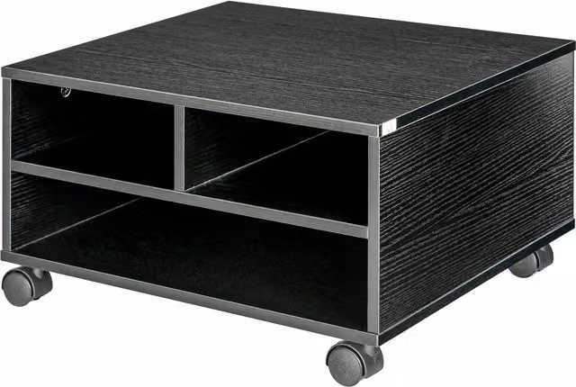 Mobile Porta Stampante HOMCOM a 2 Ripiani in Legno con Ruote, Nero, L 47 cm x P 40 cm x H 22,5 cm