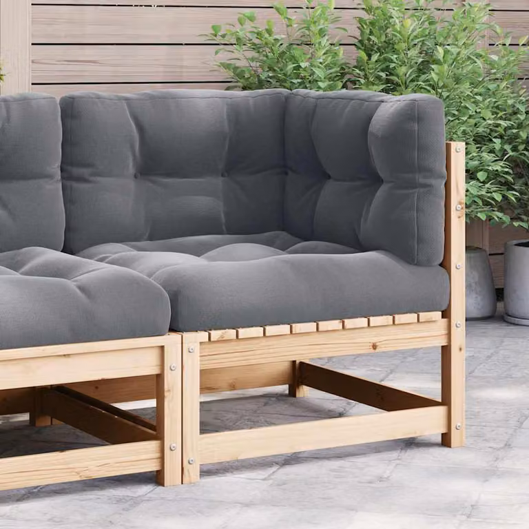vidaXL Divano Angolare da Giardino in Legno di Pino con Cuscini Grigio