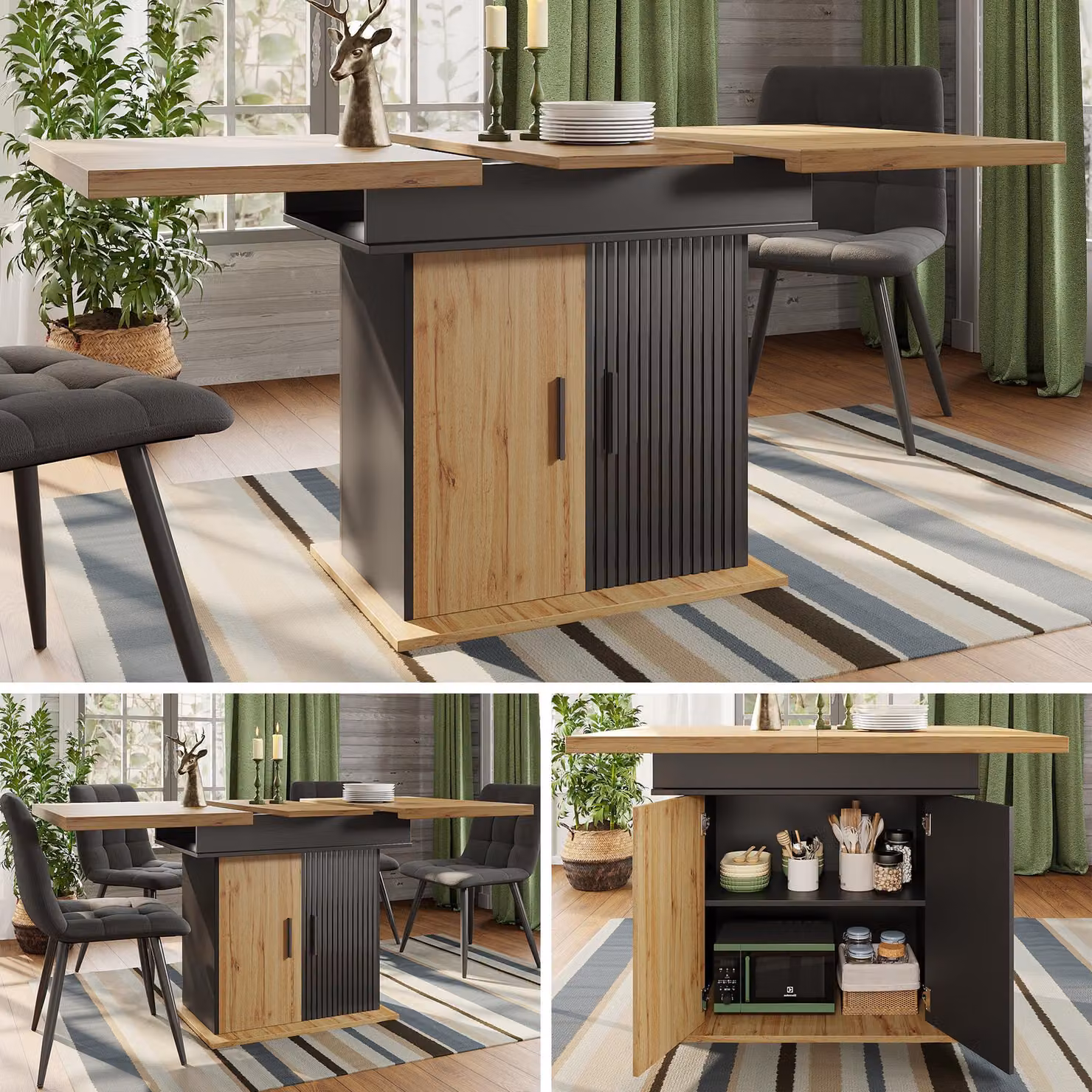 Tavolo da pranzo Sweiko telescopico (110-140×80 cm), tavolo da cucina pieghevole per 4-6 persone, tavolo da pranzo allungabile, tavolo da cucina salvaspazio, per cucina e soggiorno, tavolo da pranzo in stile retrò
