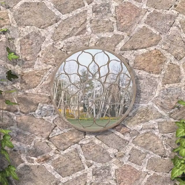 Specchio decorativo da esterno Design Mania rotondo in metallo e vetro colore sabbia L: 60 cm, P: 3 cm