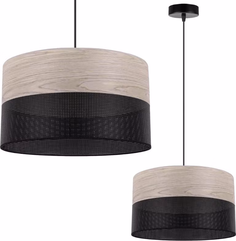 Lampada a sospensione singola, paralume in impiallacciato di quercia bianca, 35 cm
