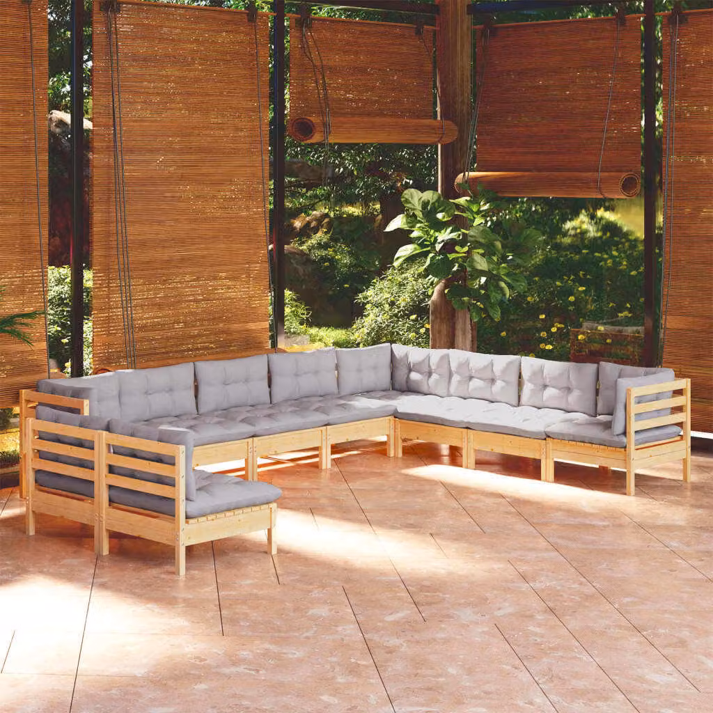 Maison Exclusive - Set Divani da Giardino 10 pz con Cuscini Grigi Massello di Pino