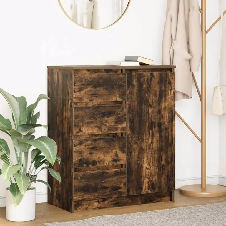 Credenza con cassetti vidaXL in rovere fumo, design moderno in MDF, L 71 cm x P 35 cm x H 84 cm