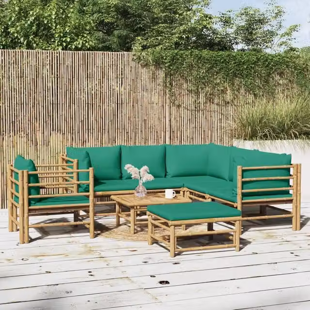 Set Salotto da Giardino 8pz con Cuscini Verdi Bambù 3155158
