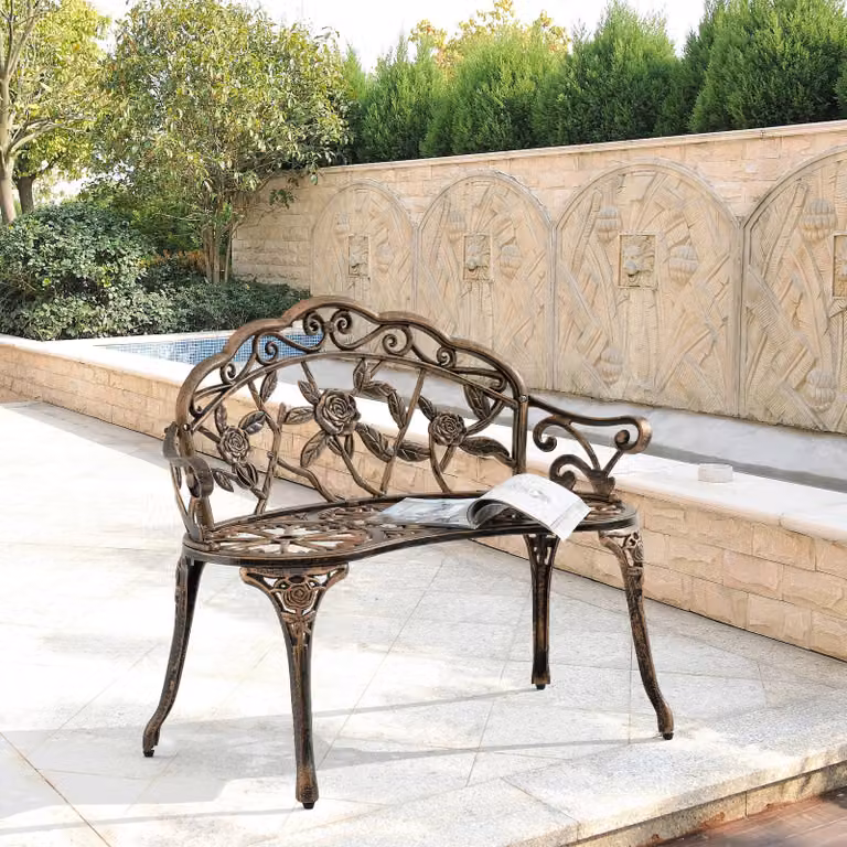 In And OutdoorMatch Panca da giardino Bailey - due posti - ghisa e alluminio - 100 x 54 x 80 cm - colore bronzo - design elegante