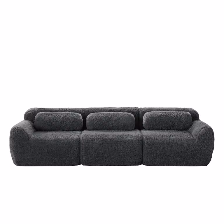 AIORBER Divano modulare a 3 posti, tessuto peluche di alta qualità, base antiscivolo, schiuma altamente elastica, supporto ergonomico, nessun montaggio, grigio