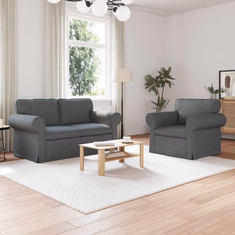 Set di 2 divani vidaXL moderni in tessuto grigio scuro con struttura in metallo L: 155 cm, P: 82 cm, H: 80 cm