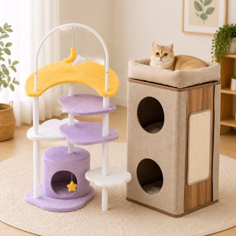 Set di tiragraffi a più livelli (2 pezzi) – Torre tiragraffi a 3 livelli e tiragraffi con piattaforma a forma di luna da 158 cm