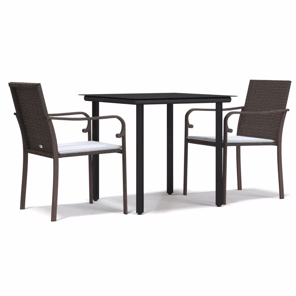 Set Pranzo da Giardino 3pz con Cuscini in Polyrattan e Acciaio